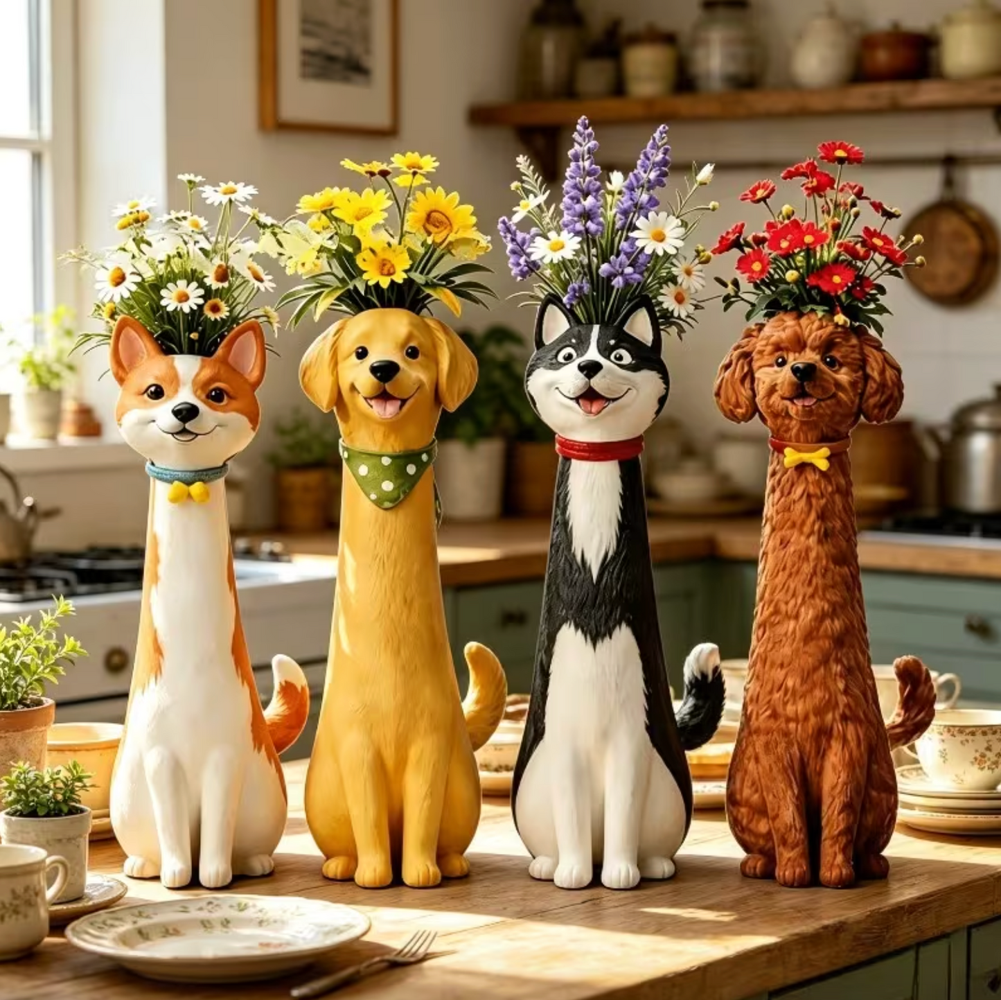 Hand Painted Dog Vase, Four Breeds or Full Set
