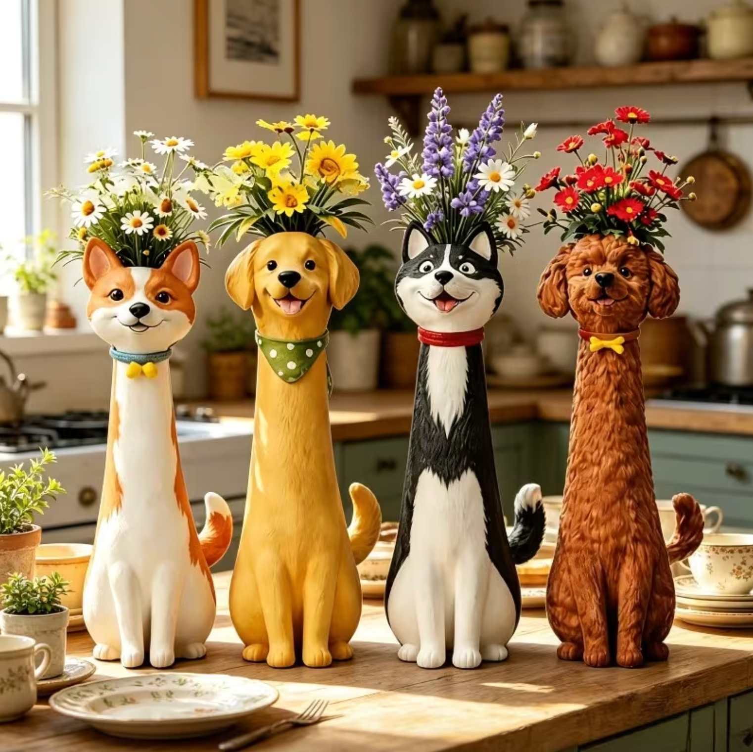 Hand Painted Dog Vase, Four Breeds or Full Set