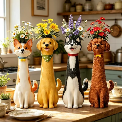 Hand Painted Dog Vase, Four Breeds or Full Set