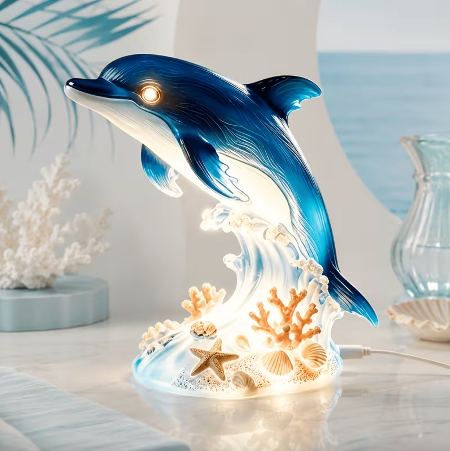 Dolphin and Wave LED Night Lamp, USB Powered