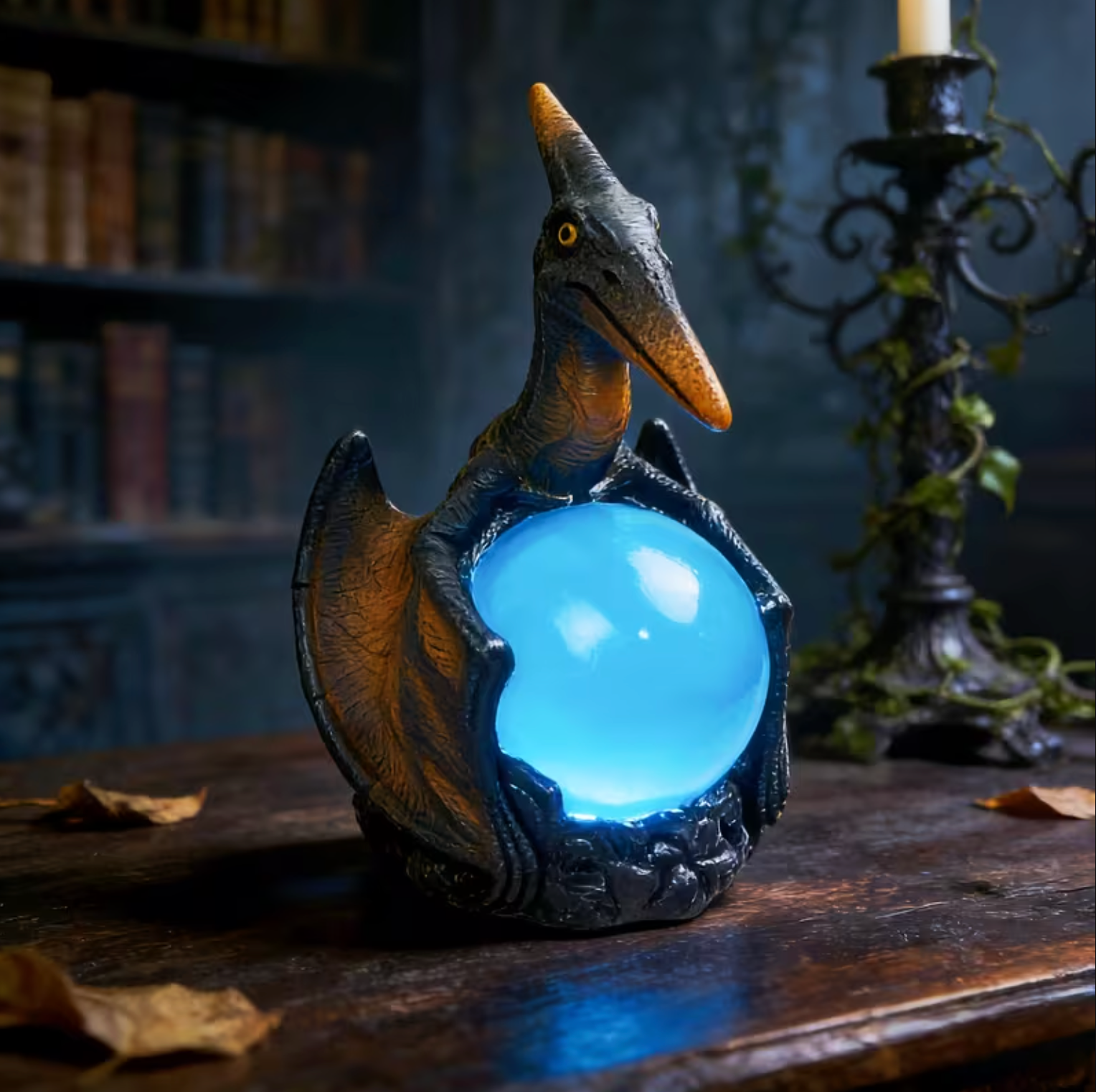 Winged Guardian Lamp with a Glowing Blue Orb, view 3