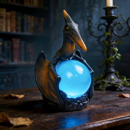 Winged Guardian Lamp with a Glowing Blue Orb, view 3