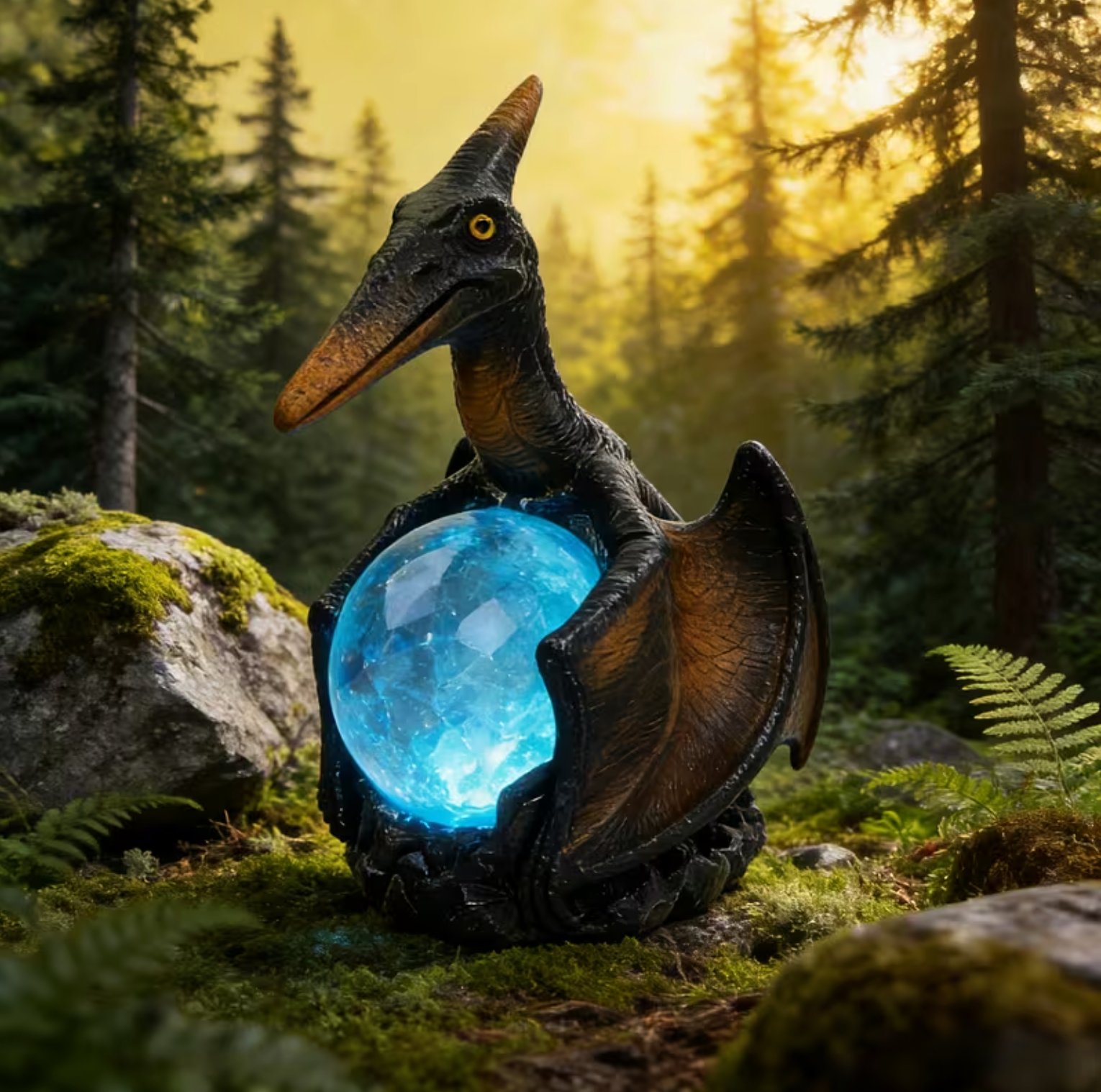 Winged Guardian Lamp with a Glowing Blue Orb, view 4