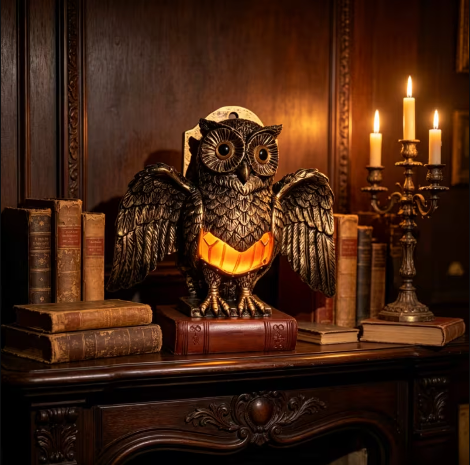 Owl Wall Lamp with Spread Wings and a Glowing Belly