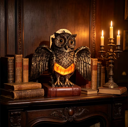 Owl Wall Lamp with Spread Wings and a Glowing Belly