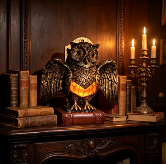 Owl Wall Lamp with Spread Wings and a Glowing Belly