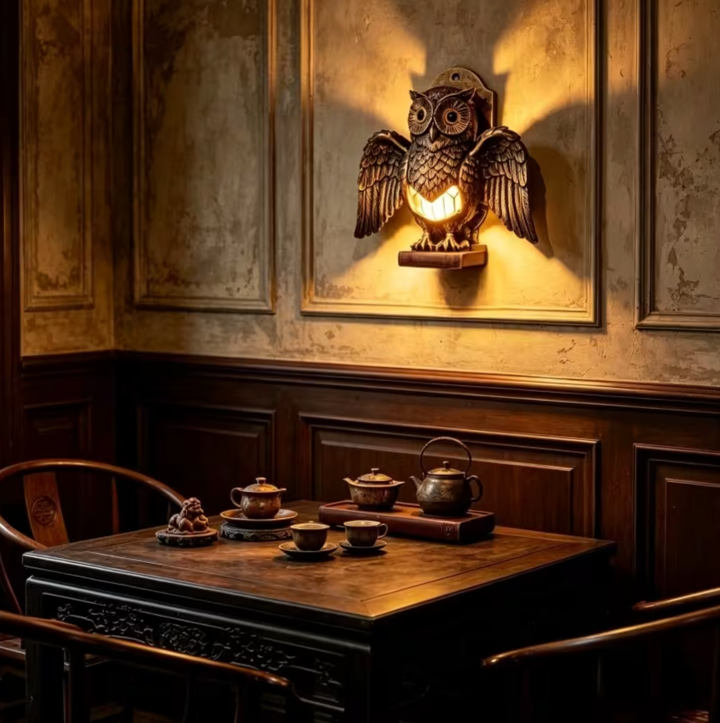 Owl Wall Lamp with Spread Wings and a Glowing Belly, view 3