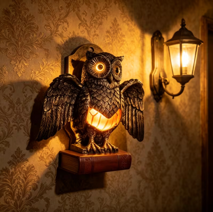 Owl Wall Lamp with Spread Wings and a Glowing Belly, view 2