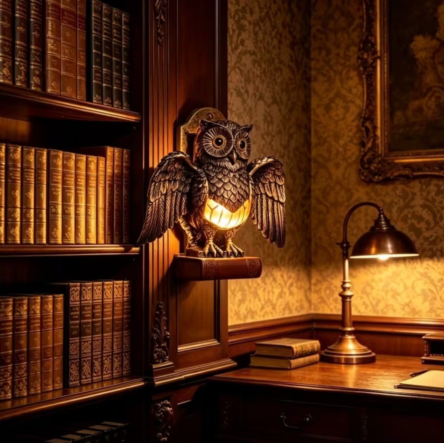Owl Wall Lamp with Spread Wings and a Glowing Belly, view 5