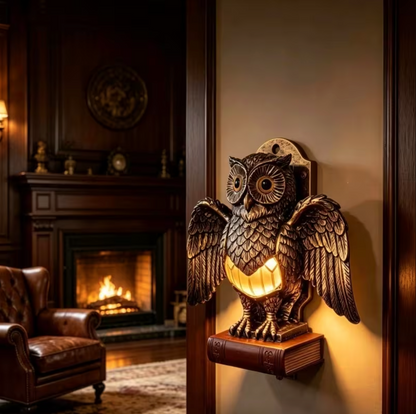 Owl Wall Lamp with Spread Wings and a Glowing Belly, view 6