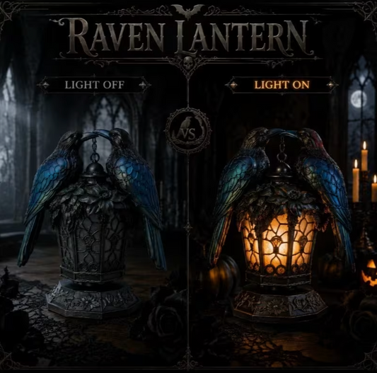 Twin Raven Lantern with Glowing Amber Panels, view 2