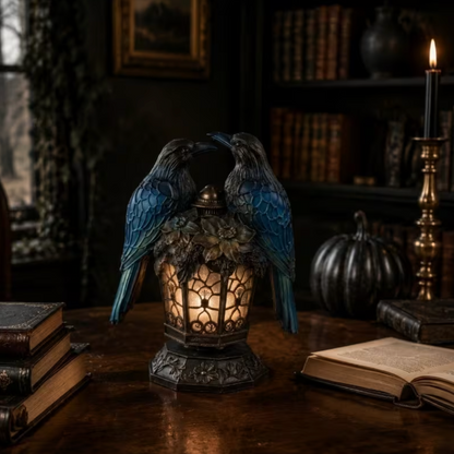 Twin Raven Lantern with Glowing Amber Panels, view 3