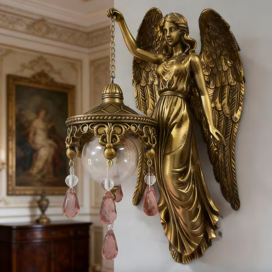 Angel Wall Lamp with Hanging Crystal Lantern