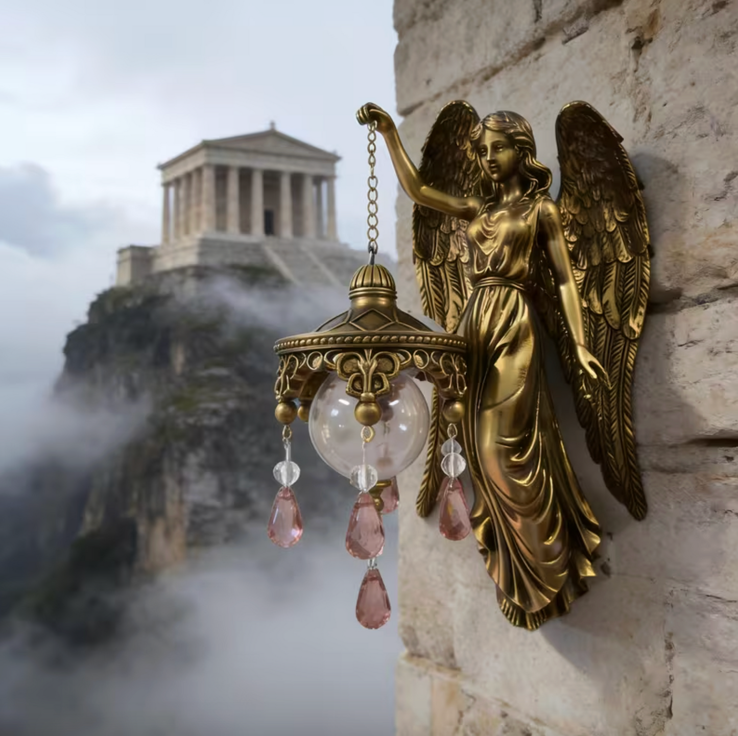 Angel Wall Lamp with Hanging Crystal Lantern, view 4