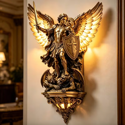 Archangel Michael Resin Wall Lamp, USB Powered