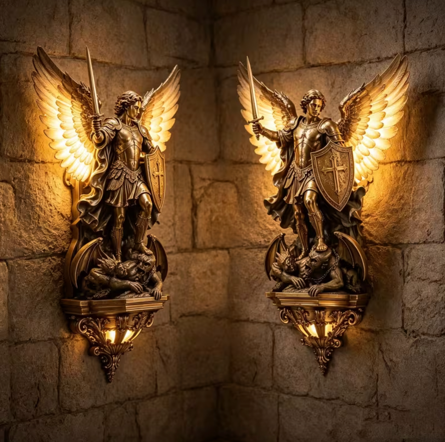Archangel Michael Resin Wall Lamp, USB Powered, view 4