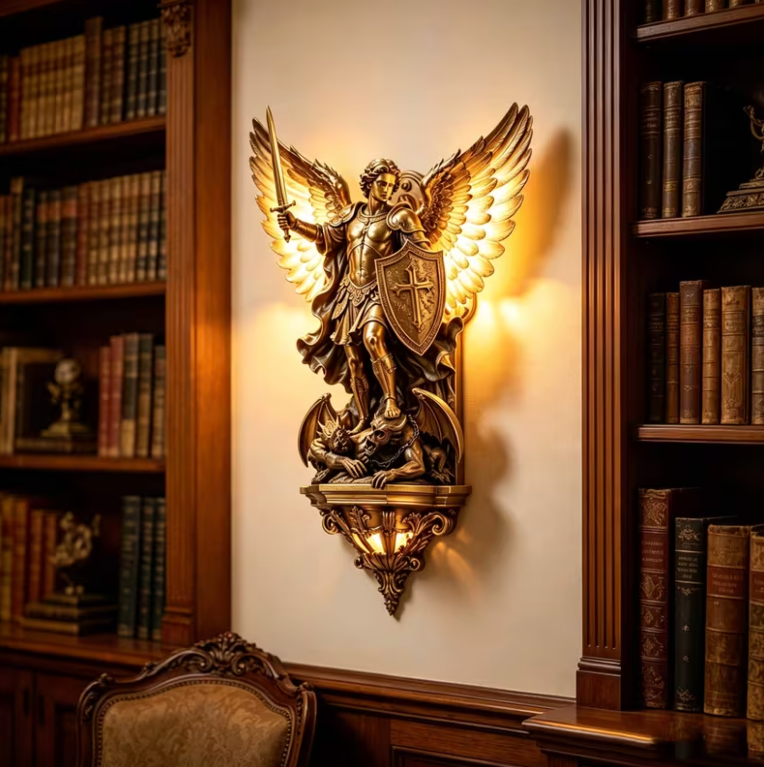 Archangel Michael Resin Wall Lamp, USB Powered, view 3