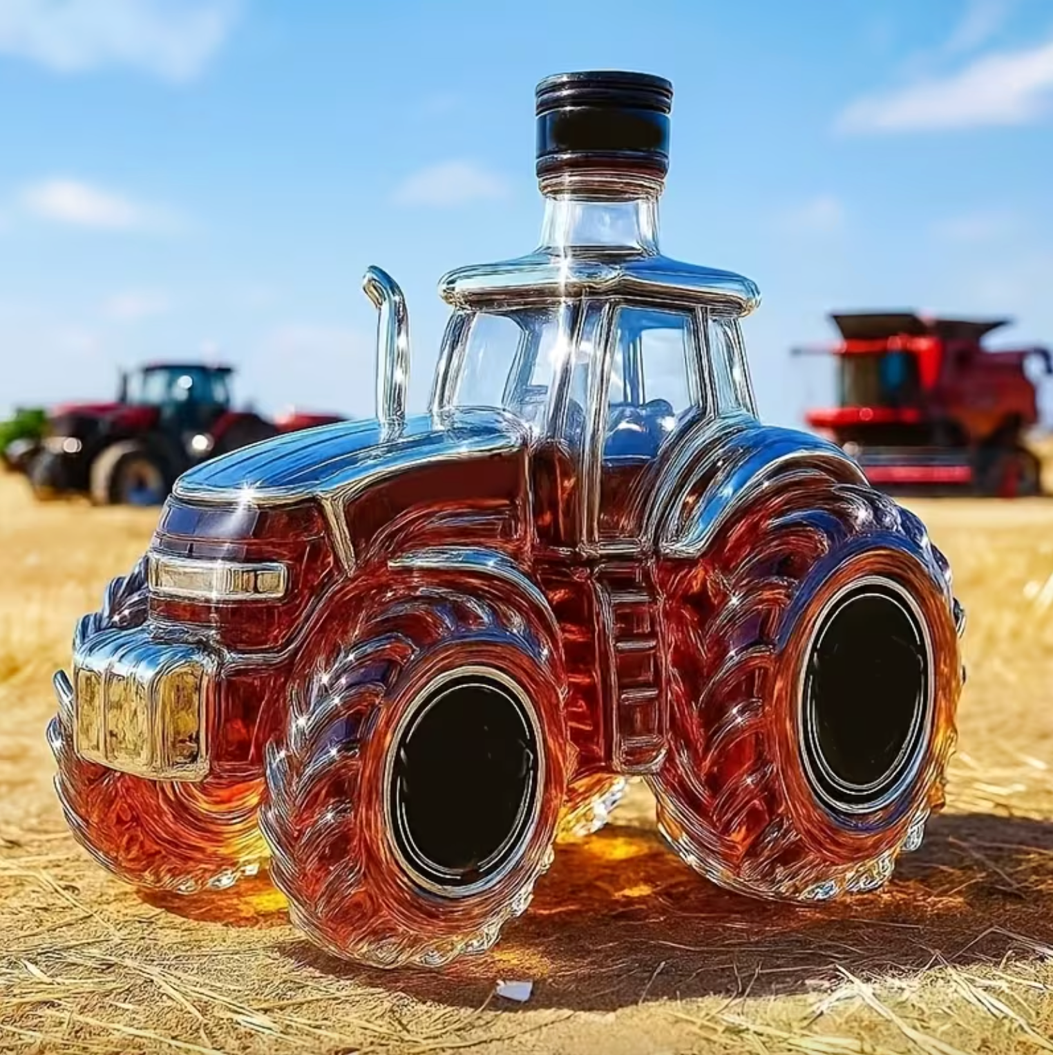 Tractor Shaped Glass Decanter with Stopper, view 2