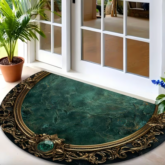Semicircle Emerald and Gold Doormat, Two Sizes