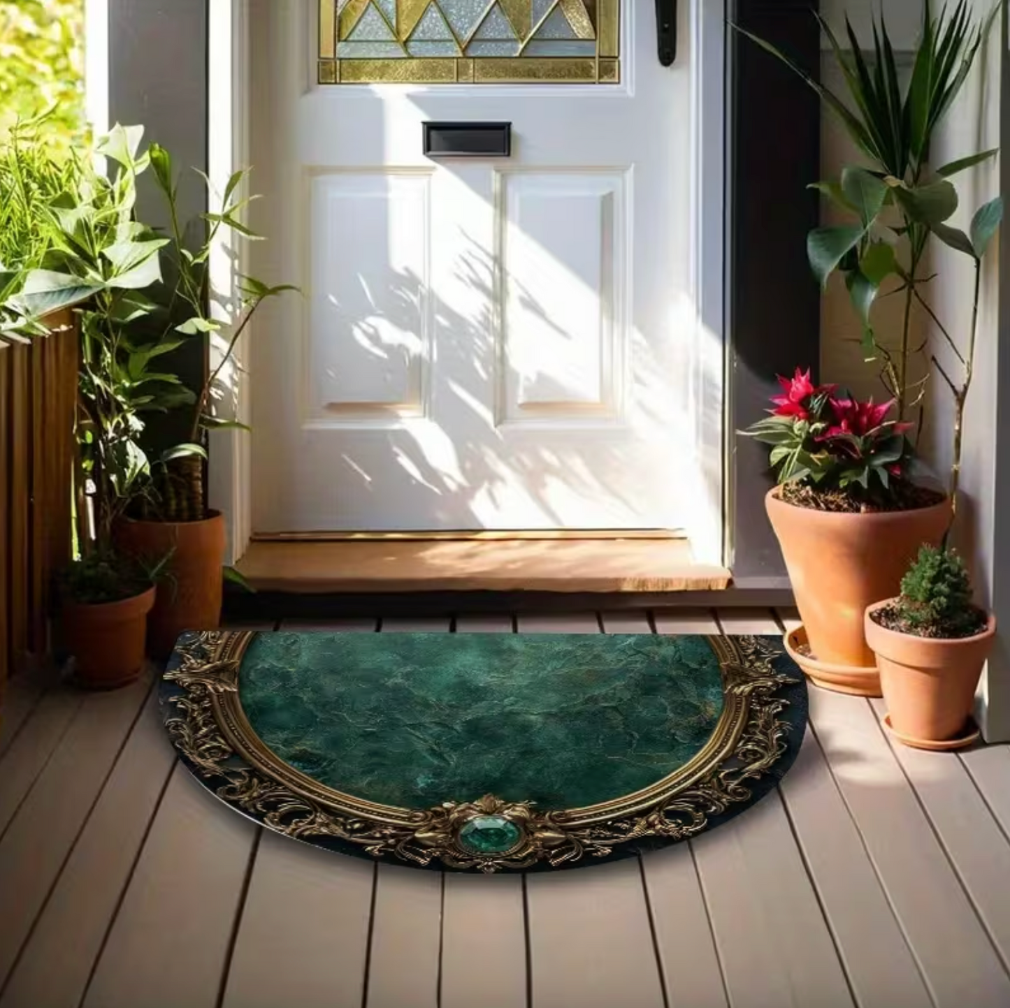 Semicircle Emerald and Gold Doormat, Two Sizes, view 2