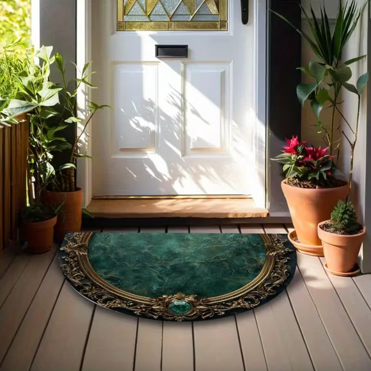 Semicircle Emerald and Gold Doormat, Two Sizes, view 2