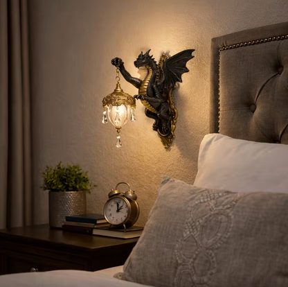 Gothic Dragon Wall Sconce with Lantern, Dark Bronze, view 2
