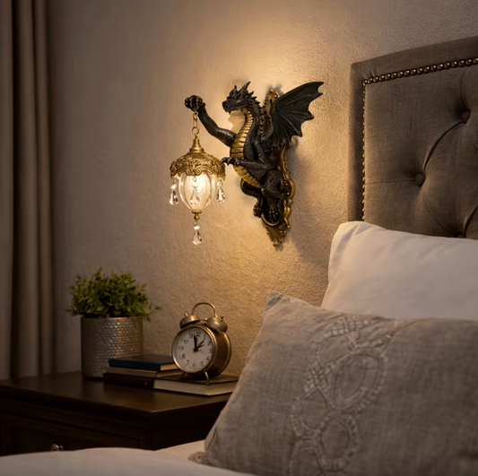 Gothic Dragon Wall Sconce with Lantern, Dark Bronze, view 2