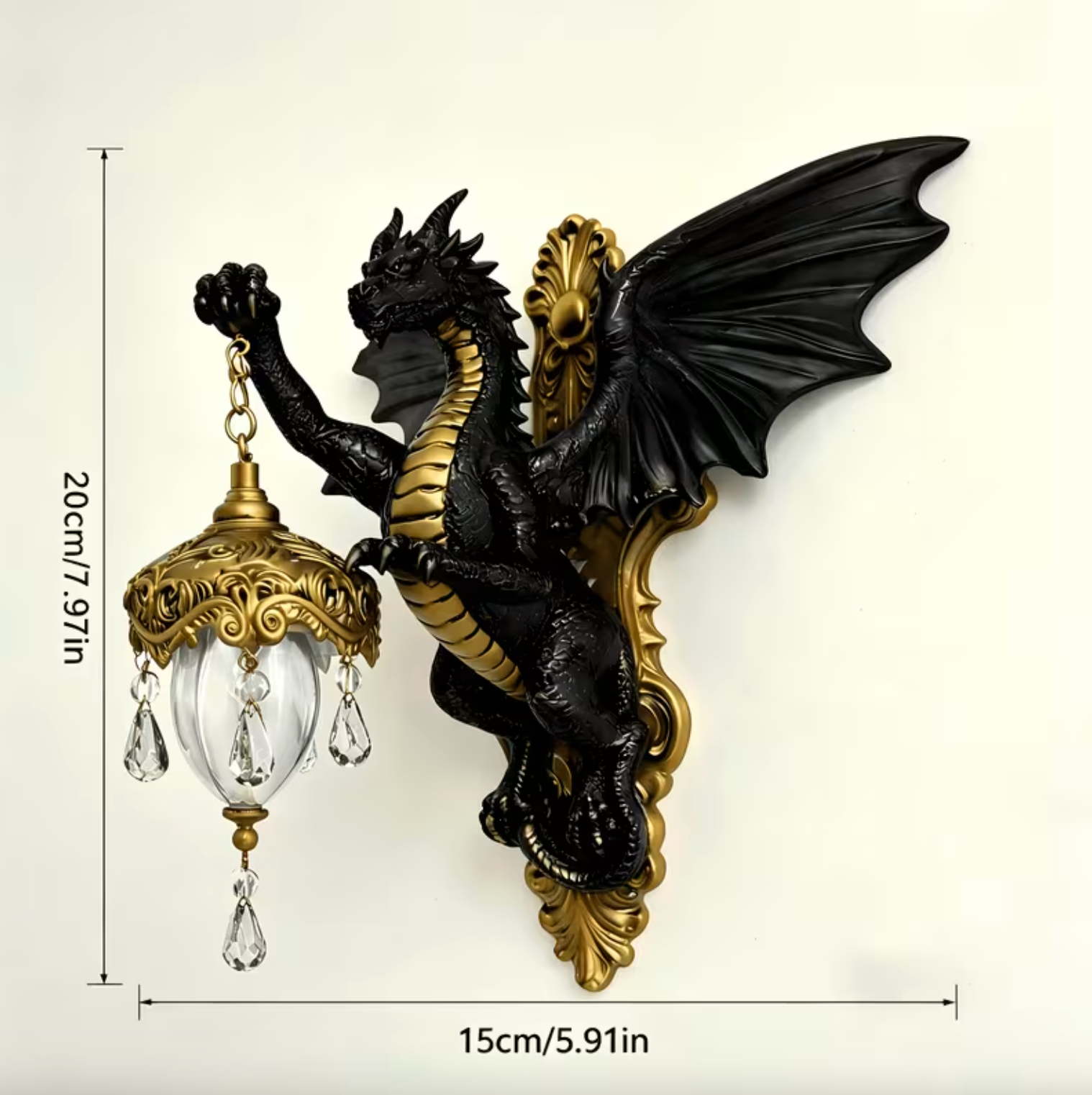 Gothic Dragon Wall Sconce with Lantern, Dark Bronze, view 6