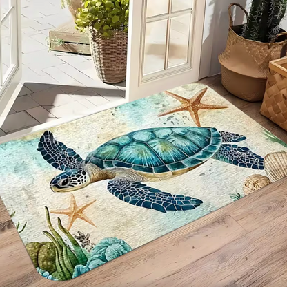 Sea Turtle Coastal Doormat with Non Slip Backing