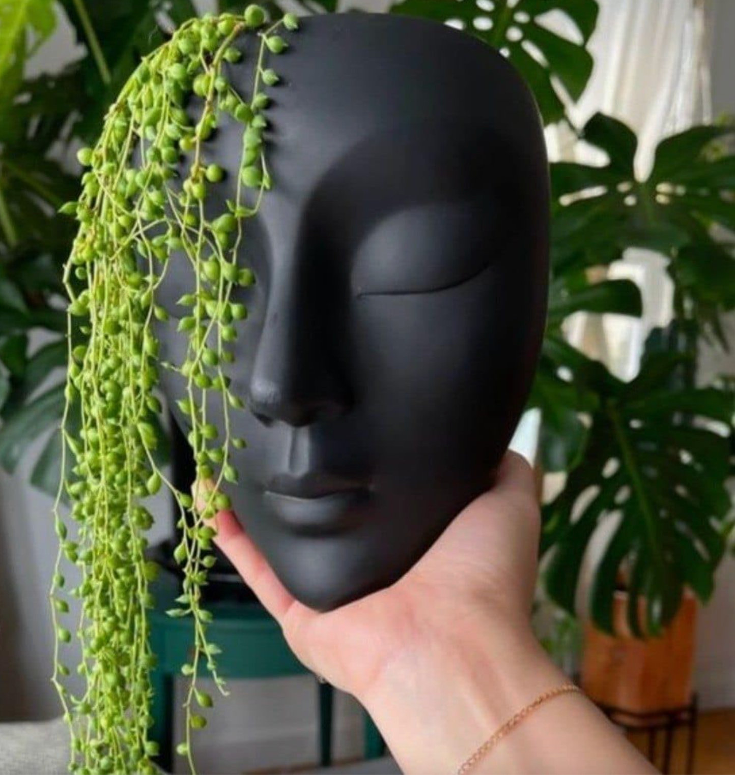 Ceramic Face Wall Planter in Matte Black or White