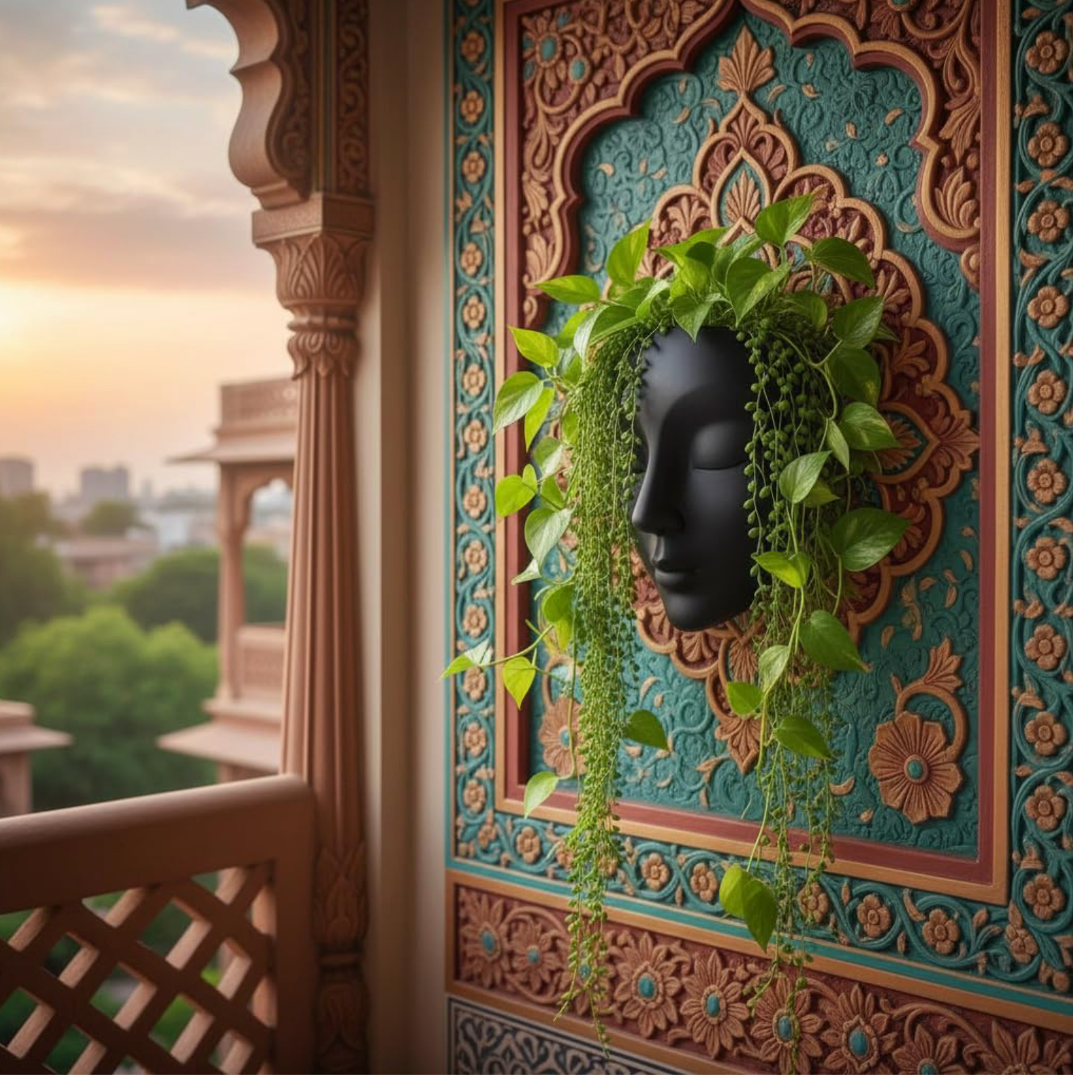 Ceramic Face Wall Planter in Matte Black or White, view 3