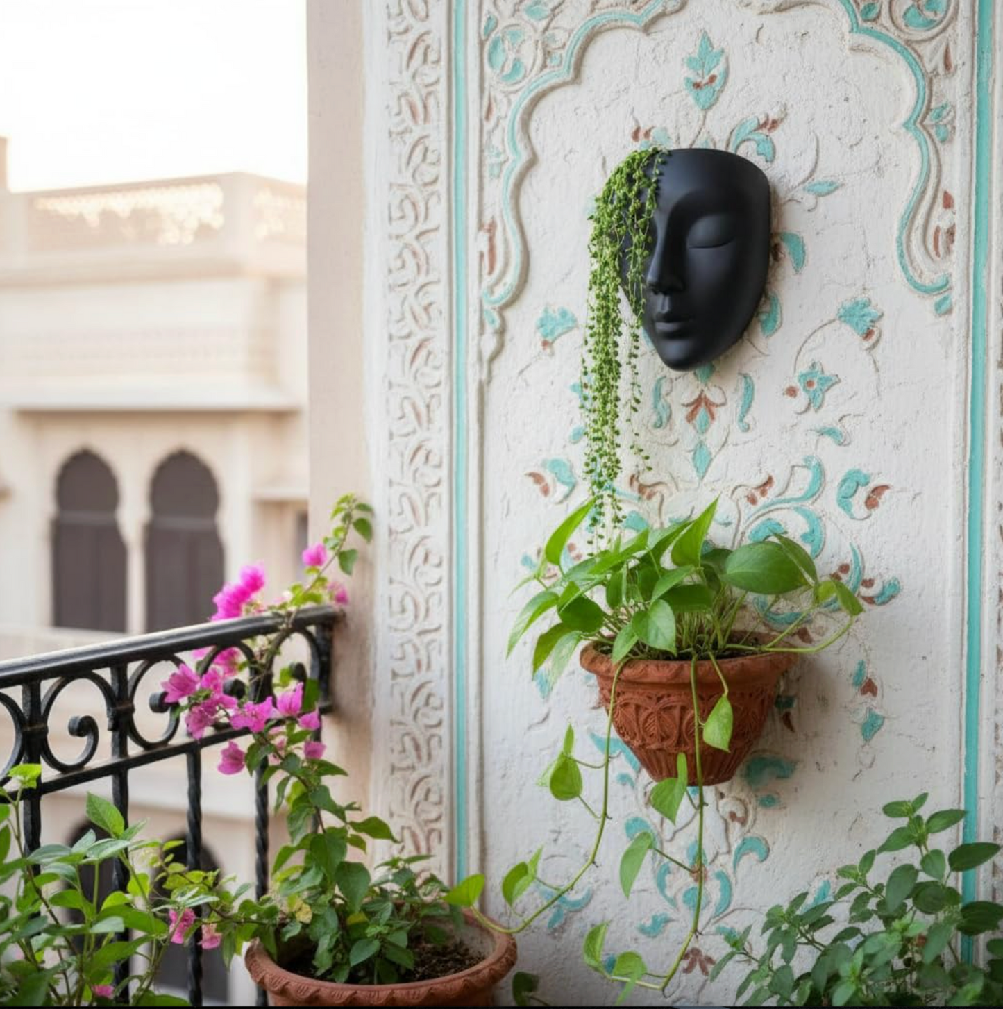 Ceramic Face Wall Planter in Matte Black or White, view 4