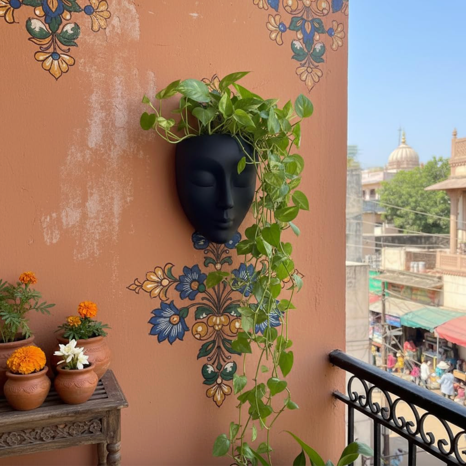 Ceramic Face Wall Planter in Matte Black or White, view 6