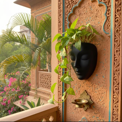Ceramic Face Wall Planter in Matte Black or White, view 7