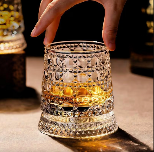 Cut Crystal Whiskey Glass on a Spinning Base