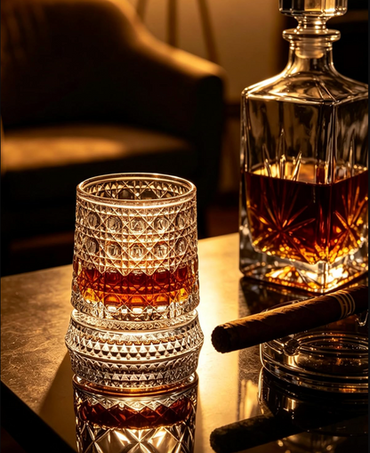 Cut Crystal Whiskey Glass on a Spinning Base, view 6