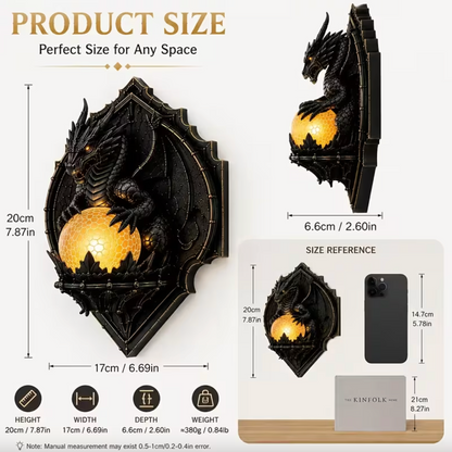 Cordless Dragon Wall Plaque Lamp with Lit Orb, view 10
