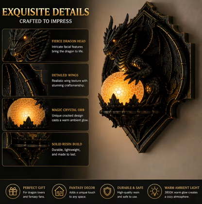 Cordless Dragon Wall Plaque Lamp with Lit Orb, view 7