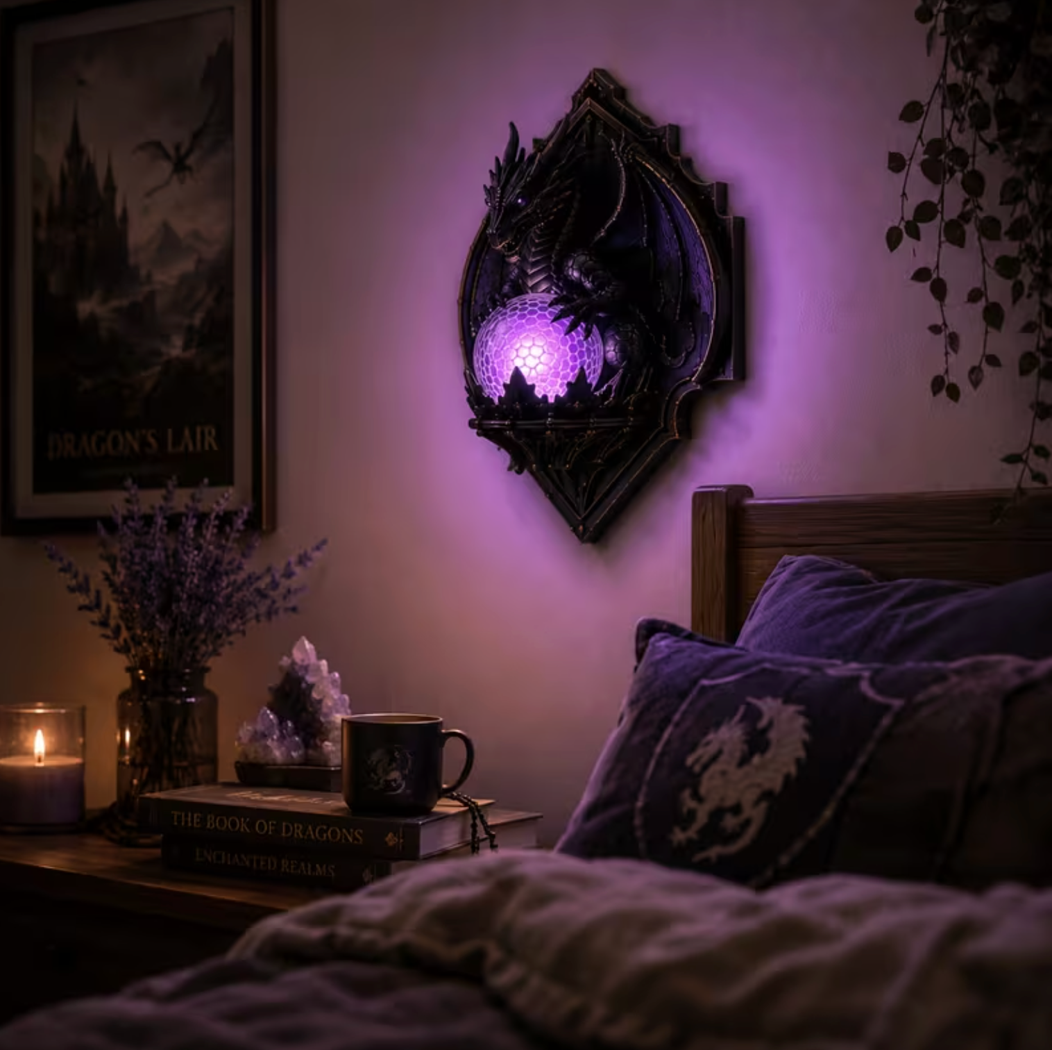 Cordless Dragon Wall Plaque Lamp with Lit Orb, view 11
