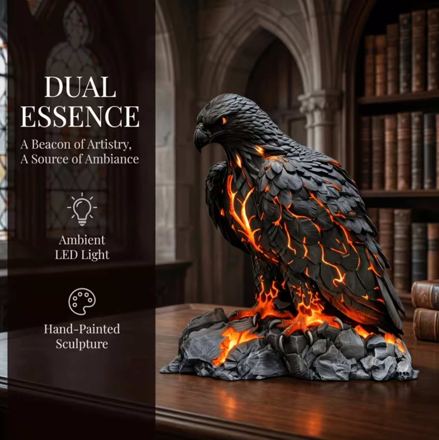 Eagle Sculpture Lamp in Resin with Amber Glow, view 4