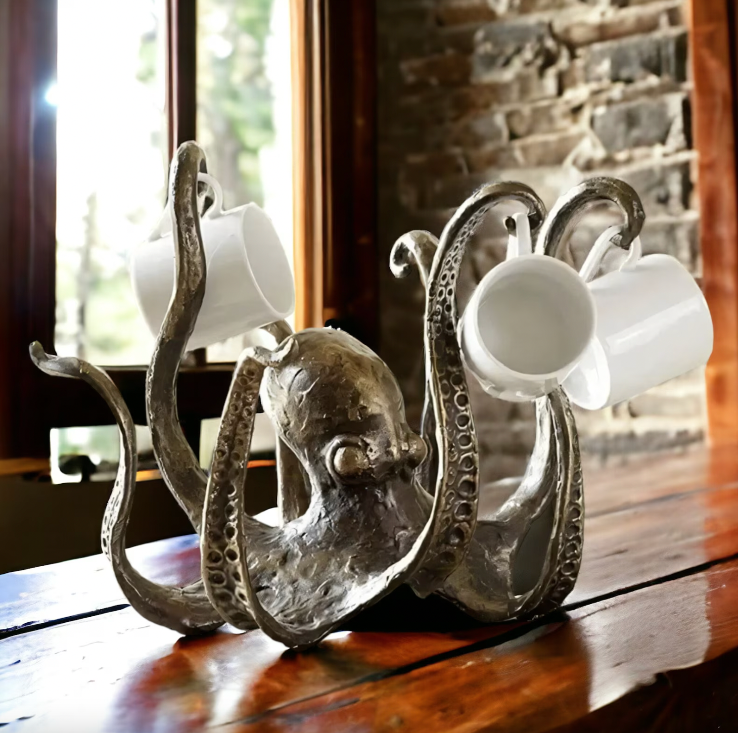 Octopus Mug Holder in Cast Resin, Holds 8 Mugs, view 2