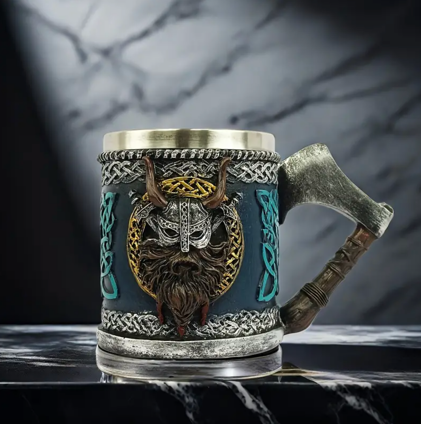 Viking Mug with Axe Handle, Resin and Steel Lined, view 2