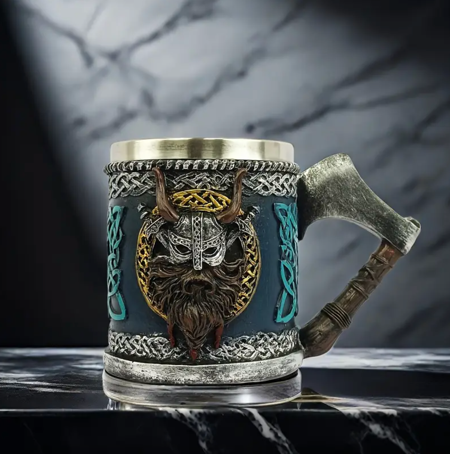 Viking Mug with Axe Handle, Resin and Steel Lined, view 2