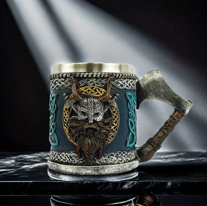 Viking Mug with Axe Handle, Resin and Steel Lined, view 4