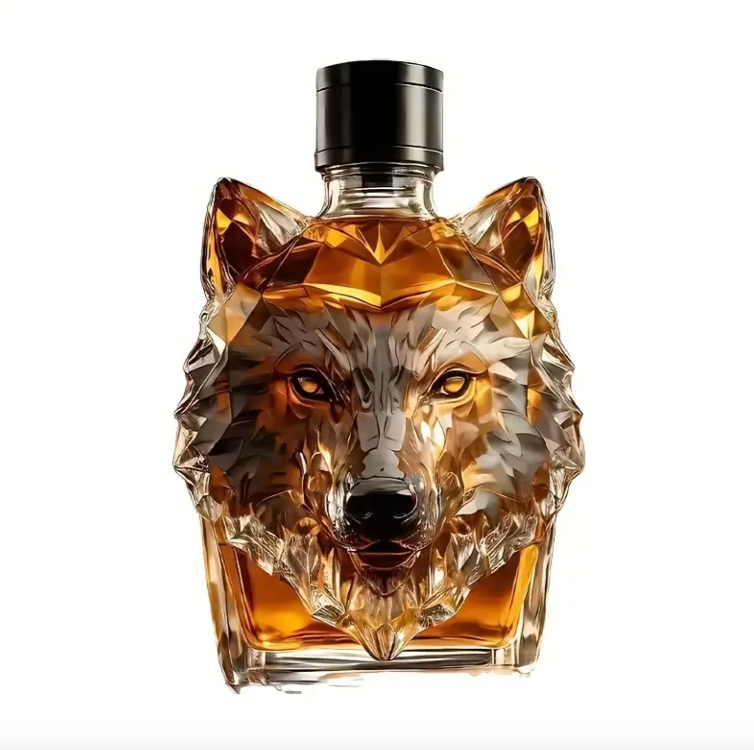 Faceted Wolf Head Glass Decanter, 10 oz, view 2
