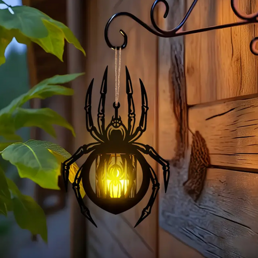 Hanging Spider Lantern Candle Holder in Black Wood