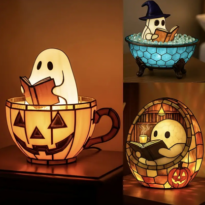 Resin Ghost Night Light with Glowing Pumpkin