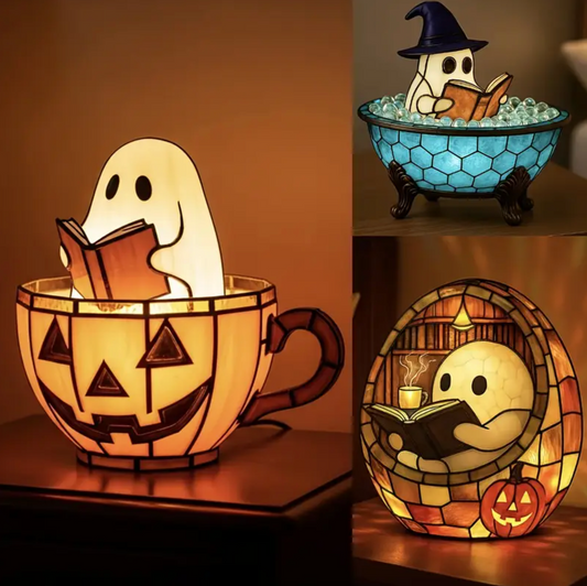 Resin Ghost Night Light with Glowing Pumpkin