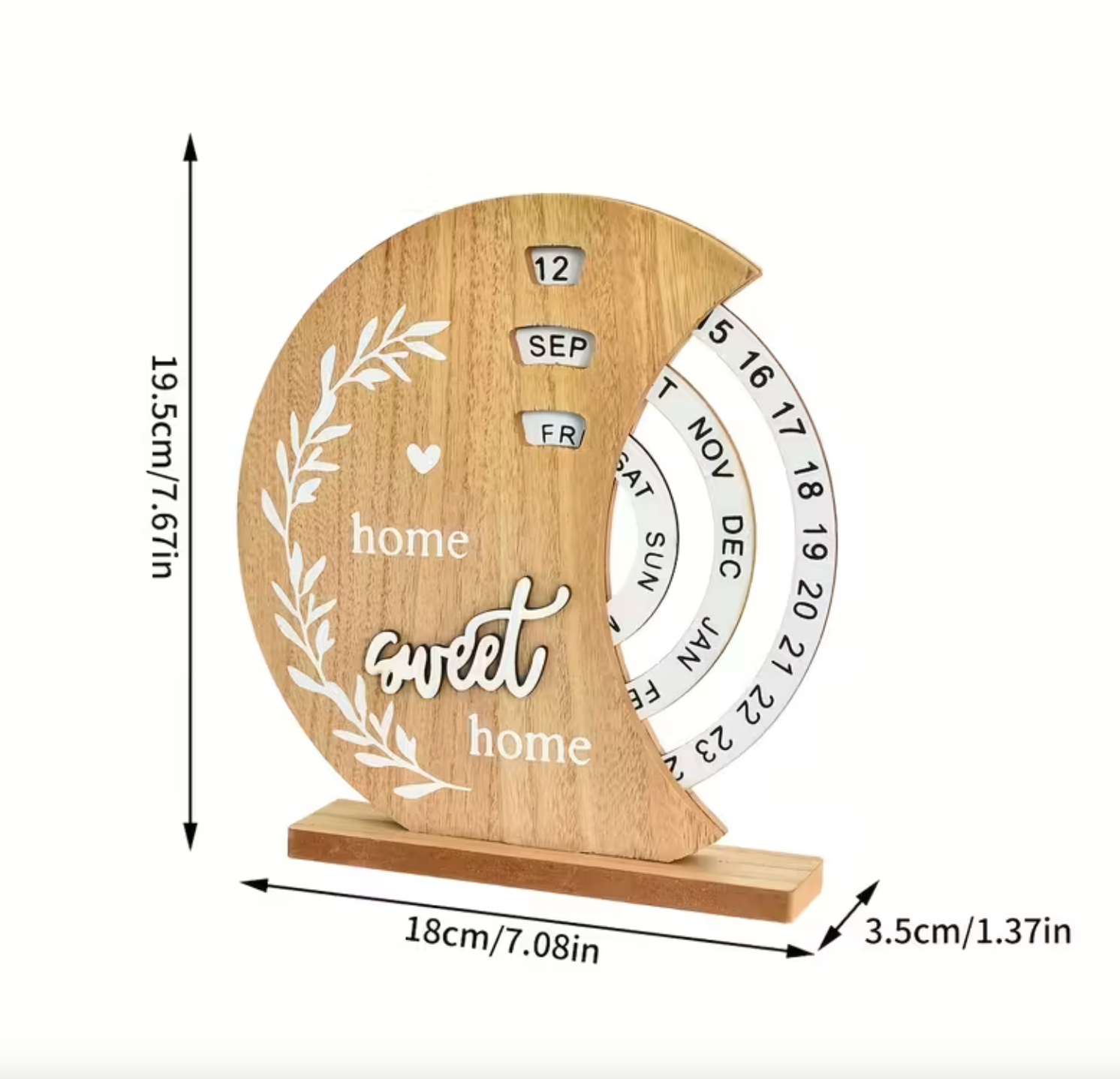 Wooden Perpetual Desk Calendar, Crescent Shape, view 6
