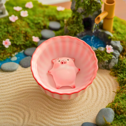 Bubble Blowing Pig Ceramic Tea Cups, Set of Two